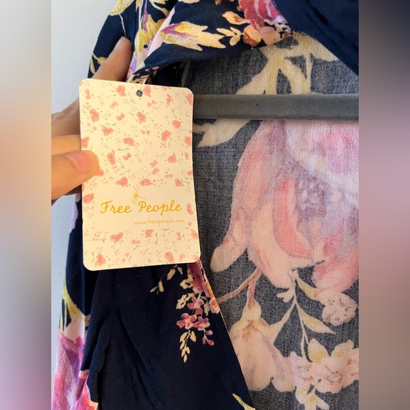 NWT Free People Tunic Open-back Floral Navy Mini Dress - XS - Picture 12 of 15